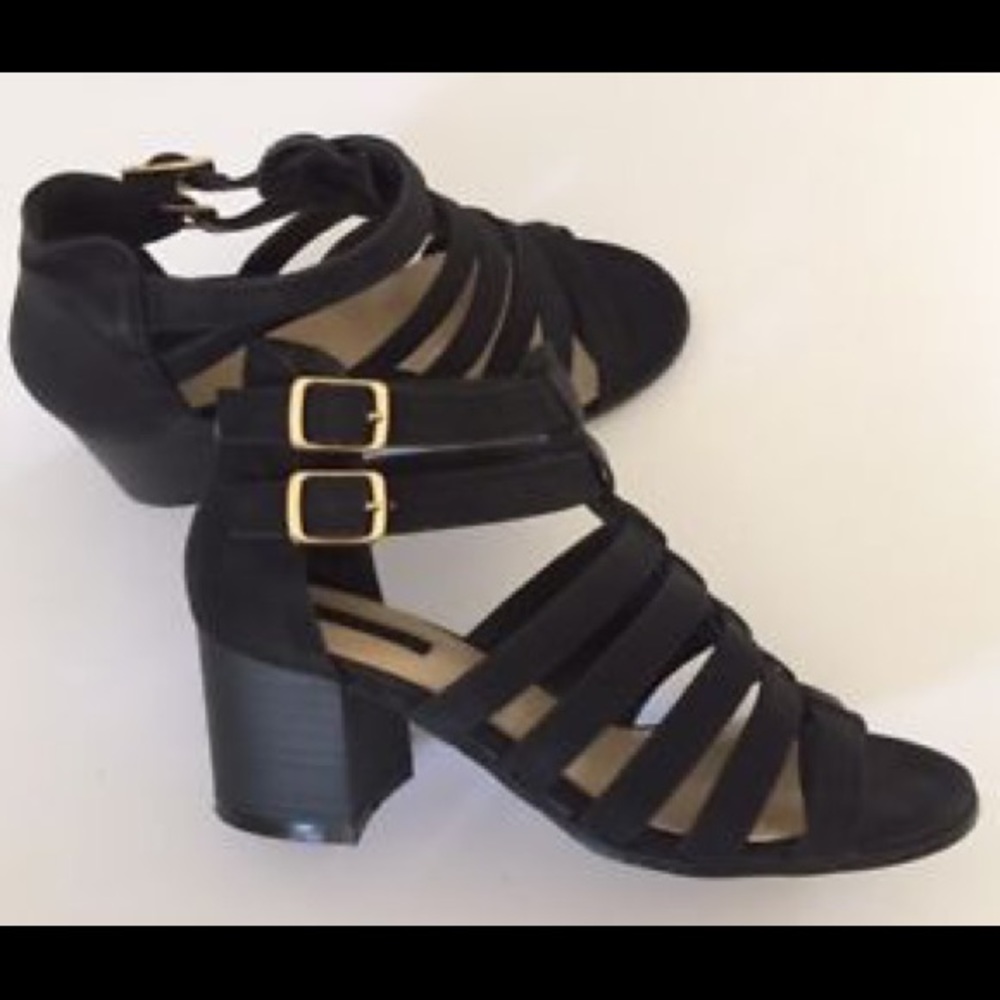 Black strappy heel sandals